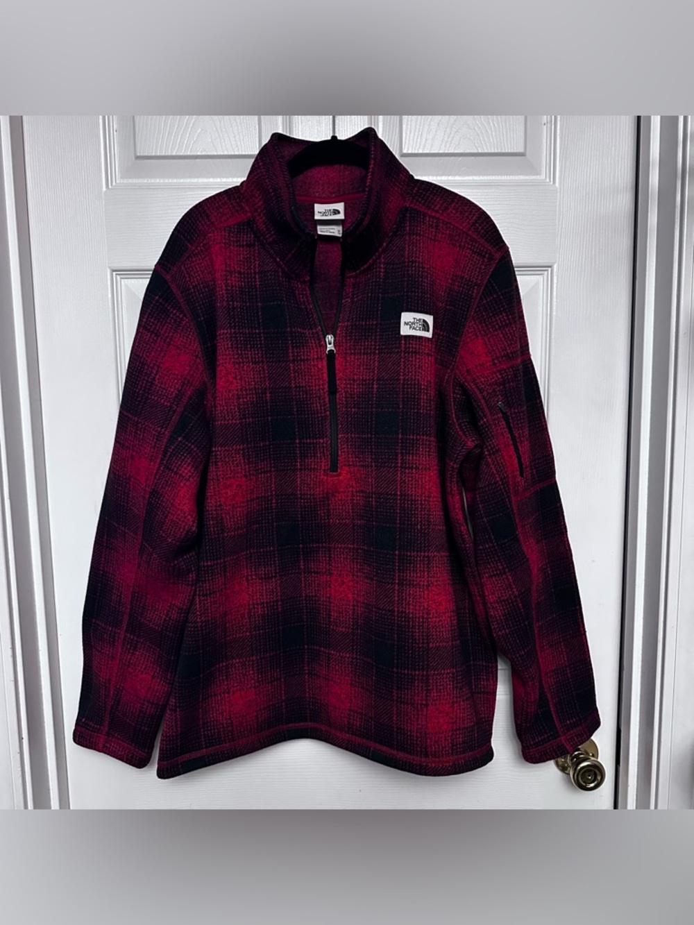 The North Face 1/4 Zip Fleece Pullover Men's XL Red Black Plaid Outdoors Hiking